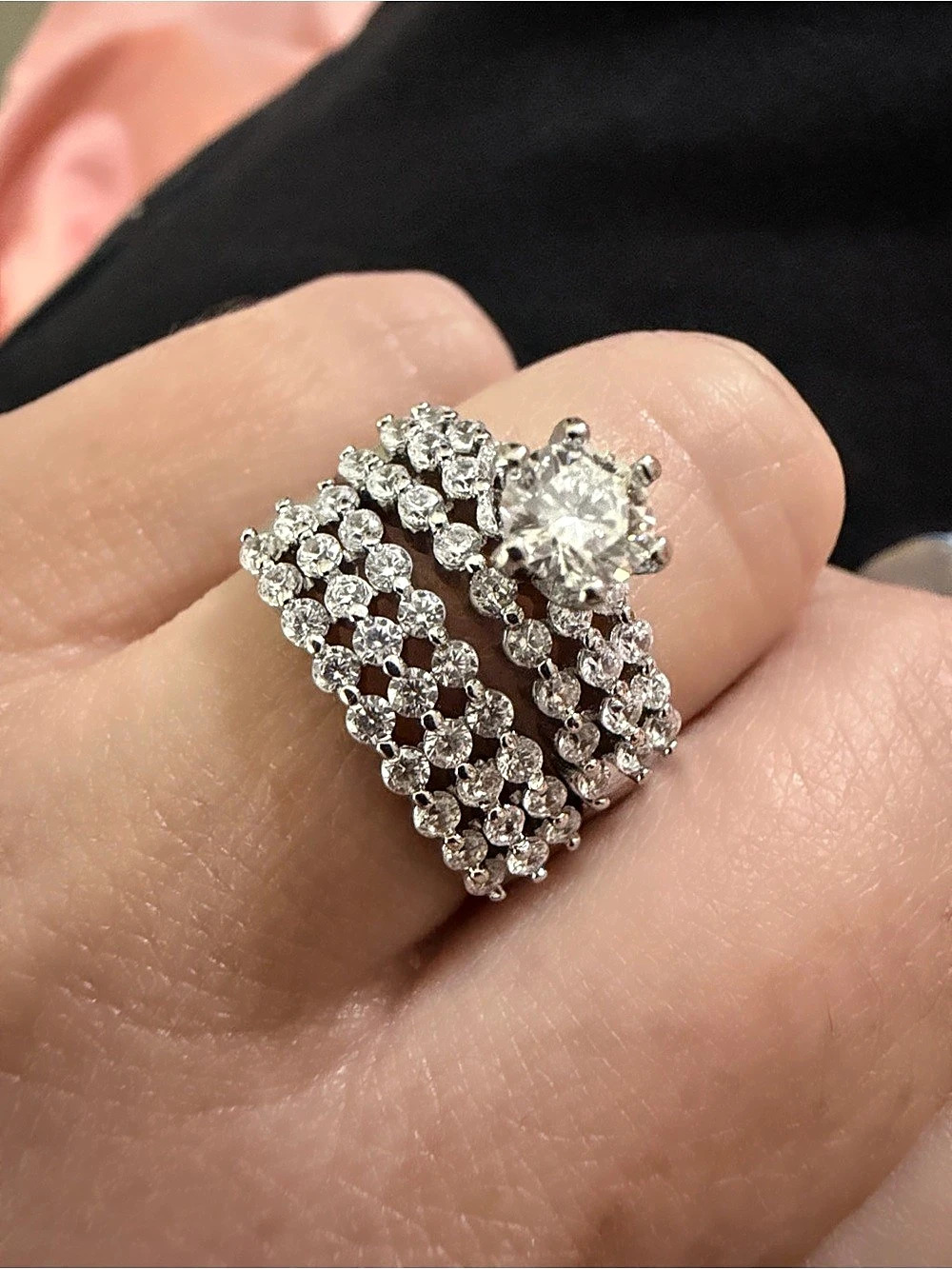 Moissanite Cluster Ring Silver Size 7